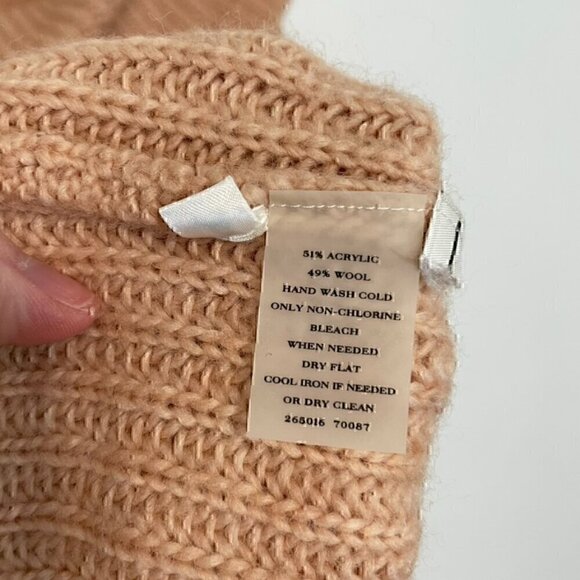 ANN TAYLOR Light Pink / Peach Fuzzy Chunky Knit Cowl Neck Off Shoulder ? Sweater - Picture 9 of 13